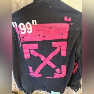 Off-White Black Denim Jacket with Pink Graphic Back